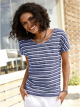 Striped Round Neckline Top product image (349413.NVST.1.1_WithBackground)