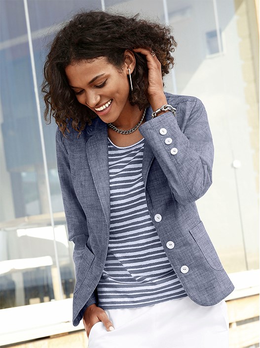 creation l Denim Blue Rever Collar Blazer