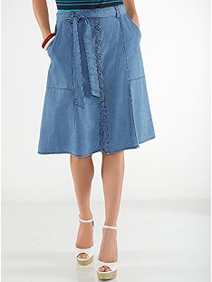 Side Pocket Denim Look Midi Skirt product image (374638.FADE.4.2_WithBackground)