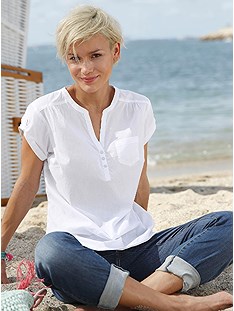 V-Neck Button Panel Blouse product image (374645.WH.1.1_WithBackground)