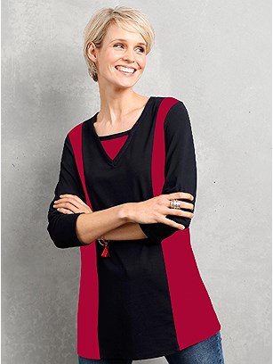 Color Block Tunic product image (386489.BKRD.3.1_WithBackground)