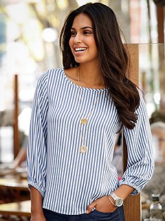 Striped 3/4 Sleeve Blouse product image (394623.BLST.1)