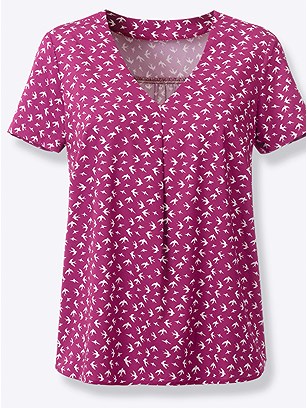 Bird Print V-Neck Blouse product image (394758.BYPR.1.1_WithBackground)