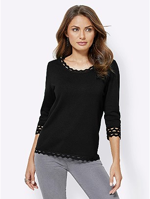 3/4 Sleeve Trimmed Sweater product image (395941.BK.4.1_WithBackground)