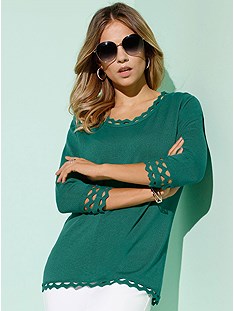 3/4 Sleeve Trimmed Sweater product image (395941.GR-S)