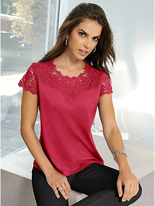 Lace Neckline Top product image (398400.RD.3.64_WithBackground)