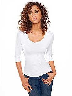 3/4 Sleeve V-Neck Top product image (409385.WH.1.3)