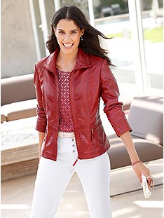 Classic Cut Leather Jacket product image (417901.DKRD.1.1_WithBackground)