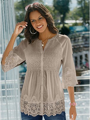 Lace Trim Flare Sleeve Blouse product image (418149.BE.1.38_WithBackground)