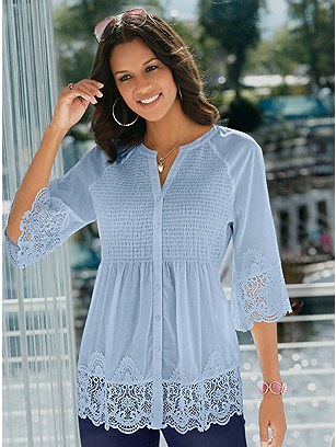 Lace Trim Flare Sleeve Blouse product image (418149.LB.1.971_WithBackground)