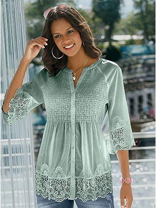 Lace Trim Flare Sleeve Blouse product image (418149.MT.4.380_WithBackground)