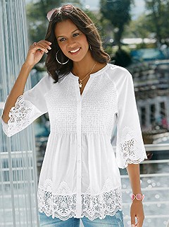 Full Length Button Panel Lacy Blouse product image (418149.OFWH.1.1_WithBackground)
