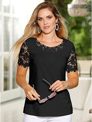 Lace Short Sleeve Top product image (420302.BK.2S)
