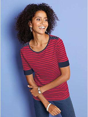Lace Shoulder Stripe Top product image (421229.RDST.1.1_WithBackground)