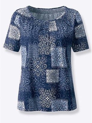 Short Button Panel Print Top product image (423342.NVPR.1.1_WithBackground)
