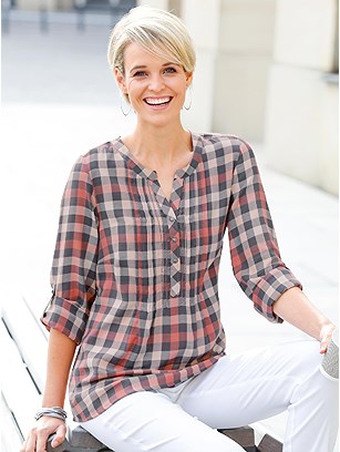 Checkered V-Neck Blouse product image (423724.SATP.1.1_WithBackground)