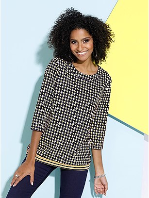 3/4 Sleeve Houndstooth Top product image (427441.YLMU.2.708_WithBackground)