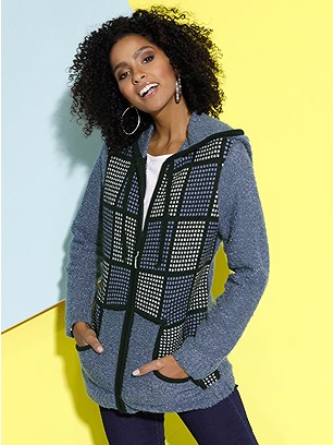 Printed Boucle Zip Cardigan product image (427443.BLPA.2.1_WithBackground)
