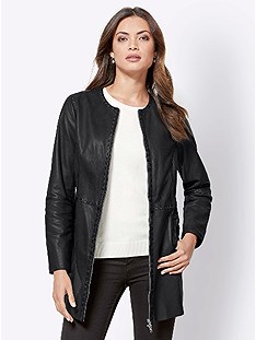 Studded Long Leather Jacket product image (428288.BK.3.11_WithBackground)