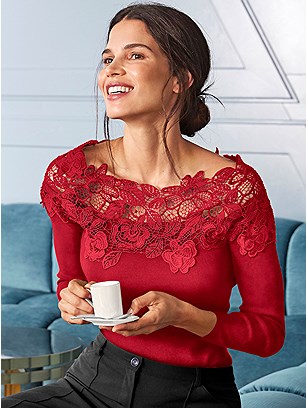Lace Boat Neckline  Sweater product image (430919.RD.1.P)