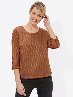 Textured 3/4 Sleeve Top product image (434218.RU.3.1_WithBackground)