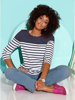 Striped 3/4 Sleeve Top product image (437742.BLPR.1.1_WithBackground)