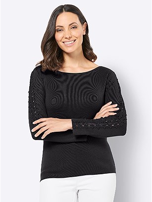 Embellished Sleeve Sweater product image (439005.BK.3.1_WithBackground)