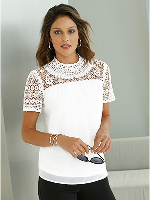 Lace Panel Chiffon Blouse product image (439111.WH.1.1_WithBackground)