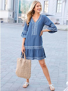 Border Print Flare Sleeve Dress product image (439307.DEBL.1.1_WithBackground)