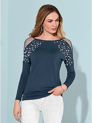 Pearl Embellished Top product image (440379.DKBL.3.1_WithBackground)