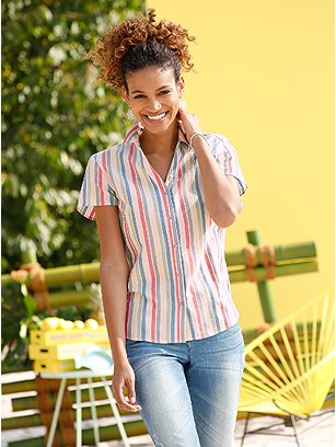 Striped Short Sleeve Blouse product image (441659.LBST.1.20_WithBackground)