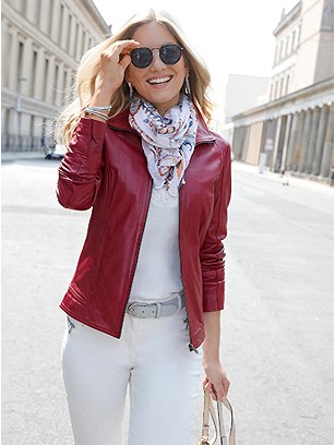 Turndown Collar Leather Jacket product image (441838.CHRY.1.1_WithBackground)