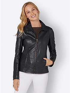 Turndown Collar Leather Jacket product image (441838.GY.3.1_WithBackground)