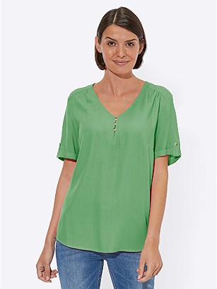 Button Panel V-Neck Blouse product image (444662.AG.1.1_WithBackground)