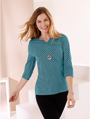 Patterned 3/4 Sleeve Top product image (506205.BLPA.1.1_WithBackground)