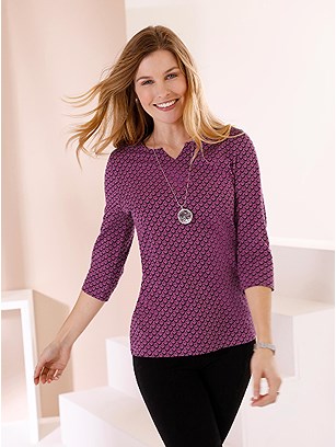 Patterned 3/4 Sleeve Top product image (506205.LIMU.2.1_WithBackground)