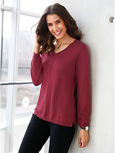 Ribbed V-Neck Sweater product image (506295.CHRY.1.P)