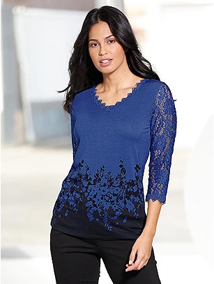 Lace Sleeve Printed Top product image (506620.RYMU.1.1_WithBackground)