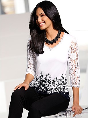 Lace Sleeve Printed Top product image (506620.WHPR.1.P)