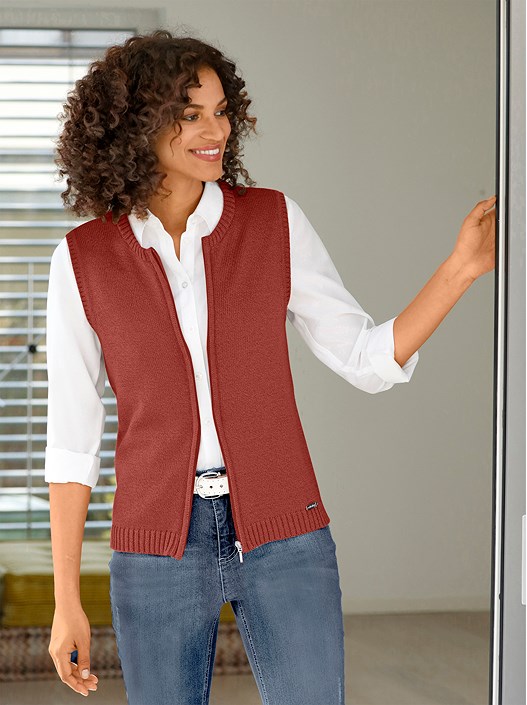 creation l Rust Zip Up Knitted Vest from creation L