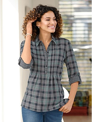 Checkered Tab Sleeve Blouse product image (524229.JDCK.1.1_WithBackground)