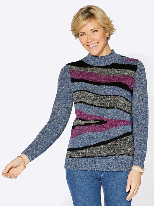 creation l Denim Blue-Mottled Mix Print Sweater from creation L