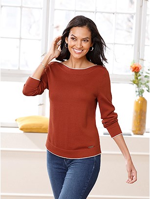 Contrast Boat Neckline Sweater product image (531220.RUWH.1.1_WithBackground)