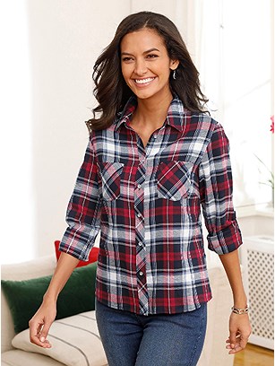 Checkered Button Up Blouse product image (531484.RDCK.1.1_WithBackground)