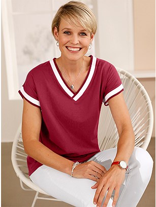 Contrast Trim V-Neck Shirt product image (534757.CHRY.1.1677_WithBackground)