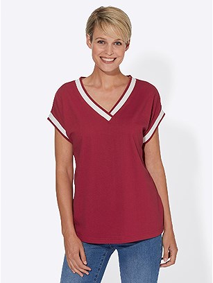 Contrasting Trim V-Neck Top product image (534757.CHRY.3.8_WithBackground)