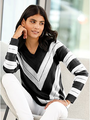 Striped Ajour Knit Sweater product image (535459.BKPA.1S)