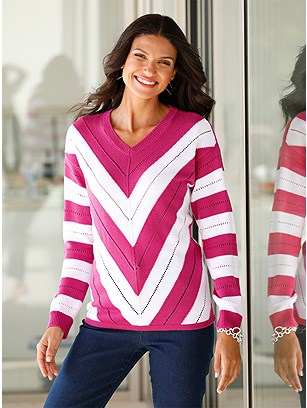 Striped Ajour Knit Sweater product image (535459.FSMU.1.242_WithBackground)