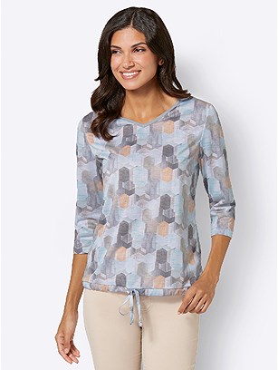Printed V-Neck 3/4 Sleeve Top product image (535462.GRPA.1.9_WithBackground)