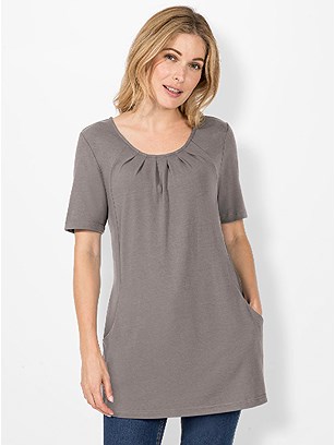 Short Sleeve Pleated Tunic product image (535826.GY.1.1_WithBackground)